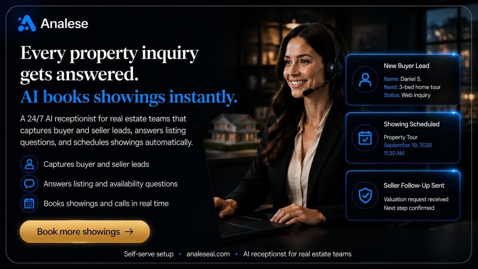 Analese AI receptionist answering a real-estate phone call