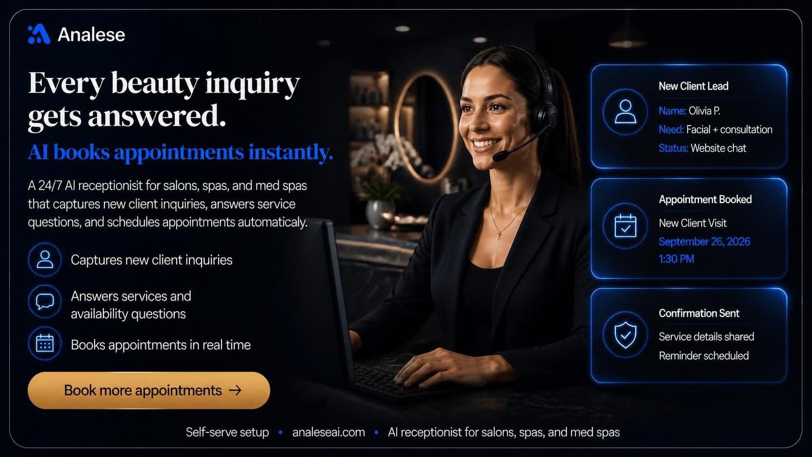 Analese AI receptionist answering a salon or spa phone call
