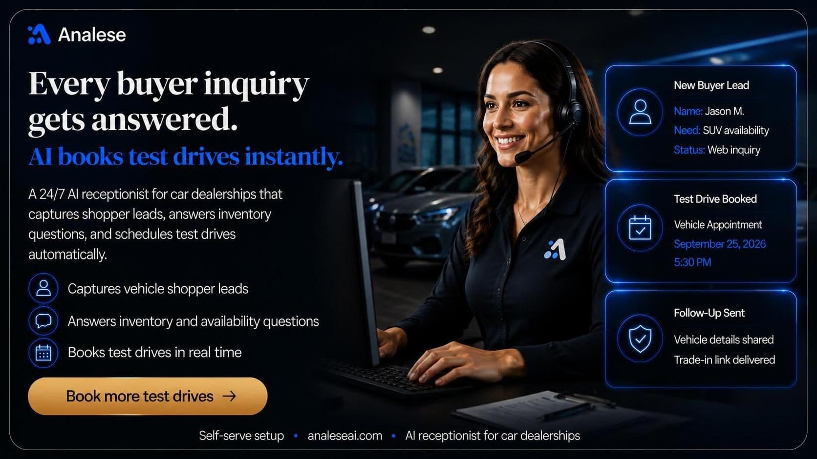 Analese AI receptionist answering a car dealership phone call