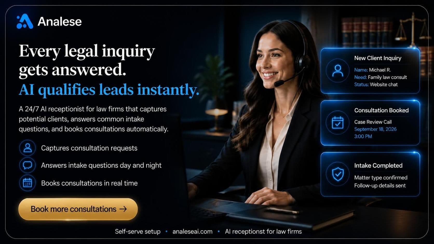 Analese AI receptionist answering a law firm phone call