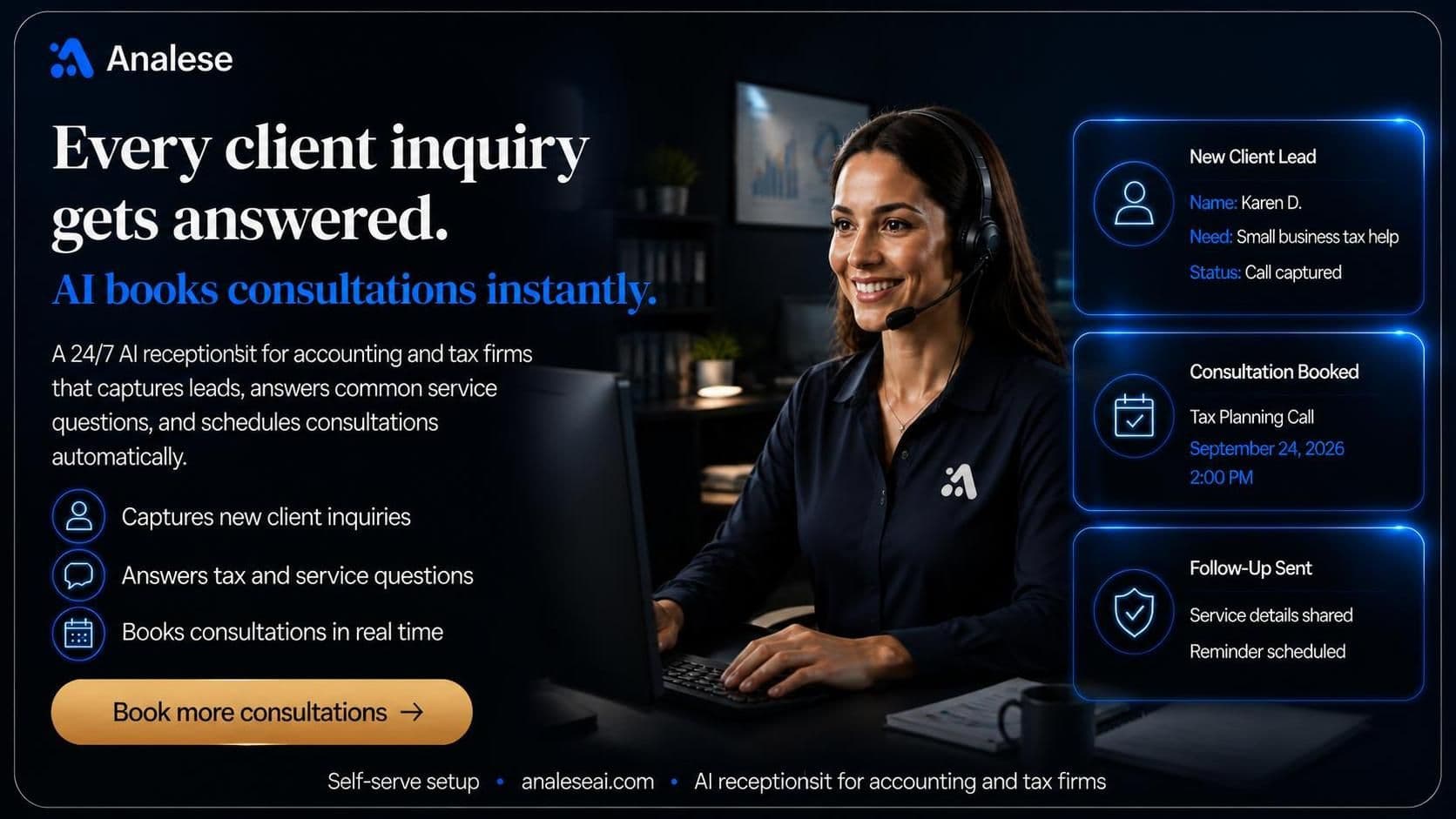 Analese AI receptionist answering an accounting or tax firm phone call