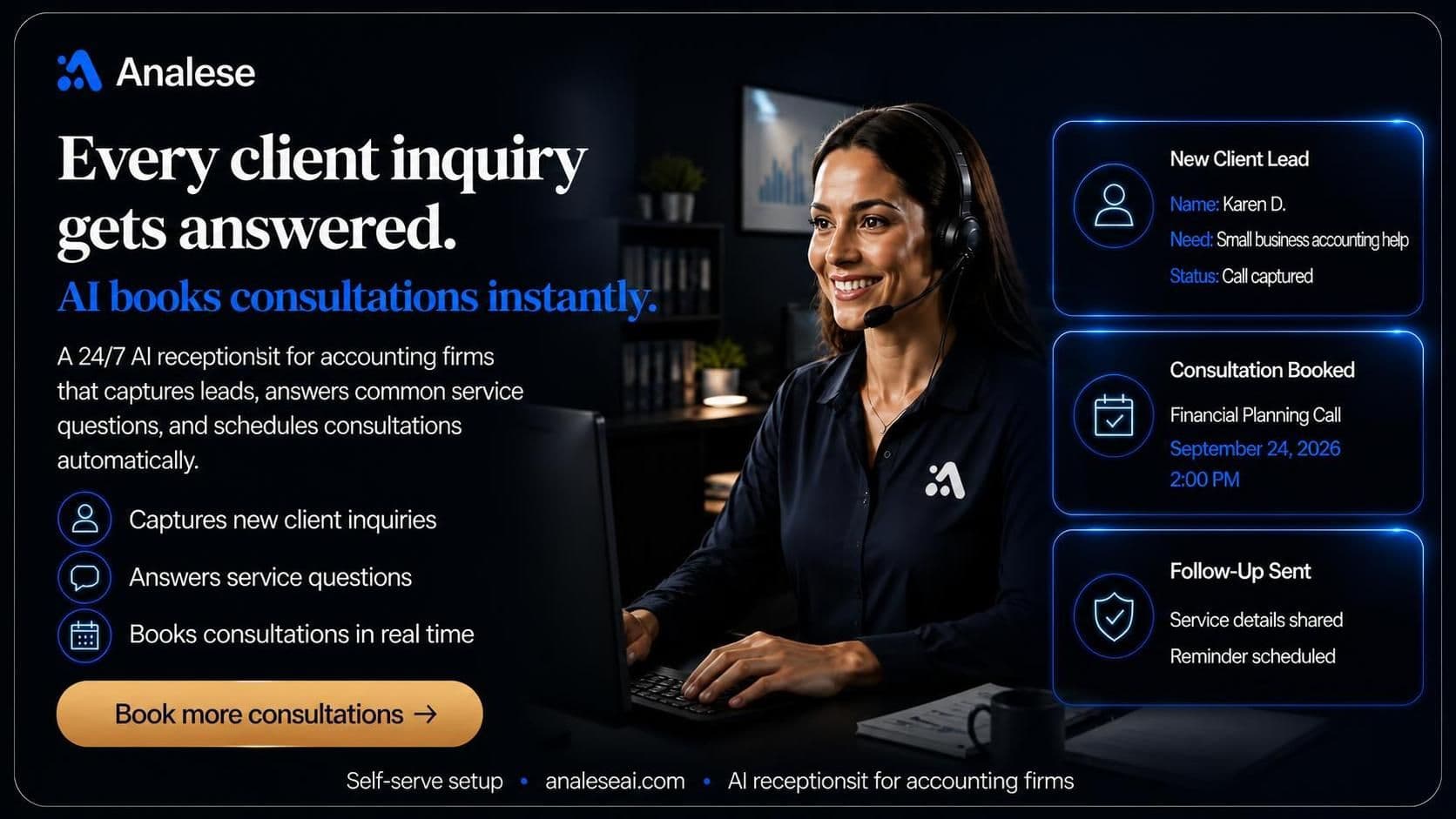 Analese AI receptionist answering an accounting or tax firm phone call
