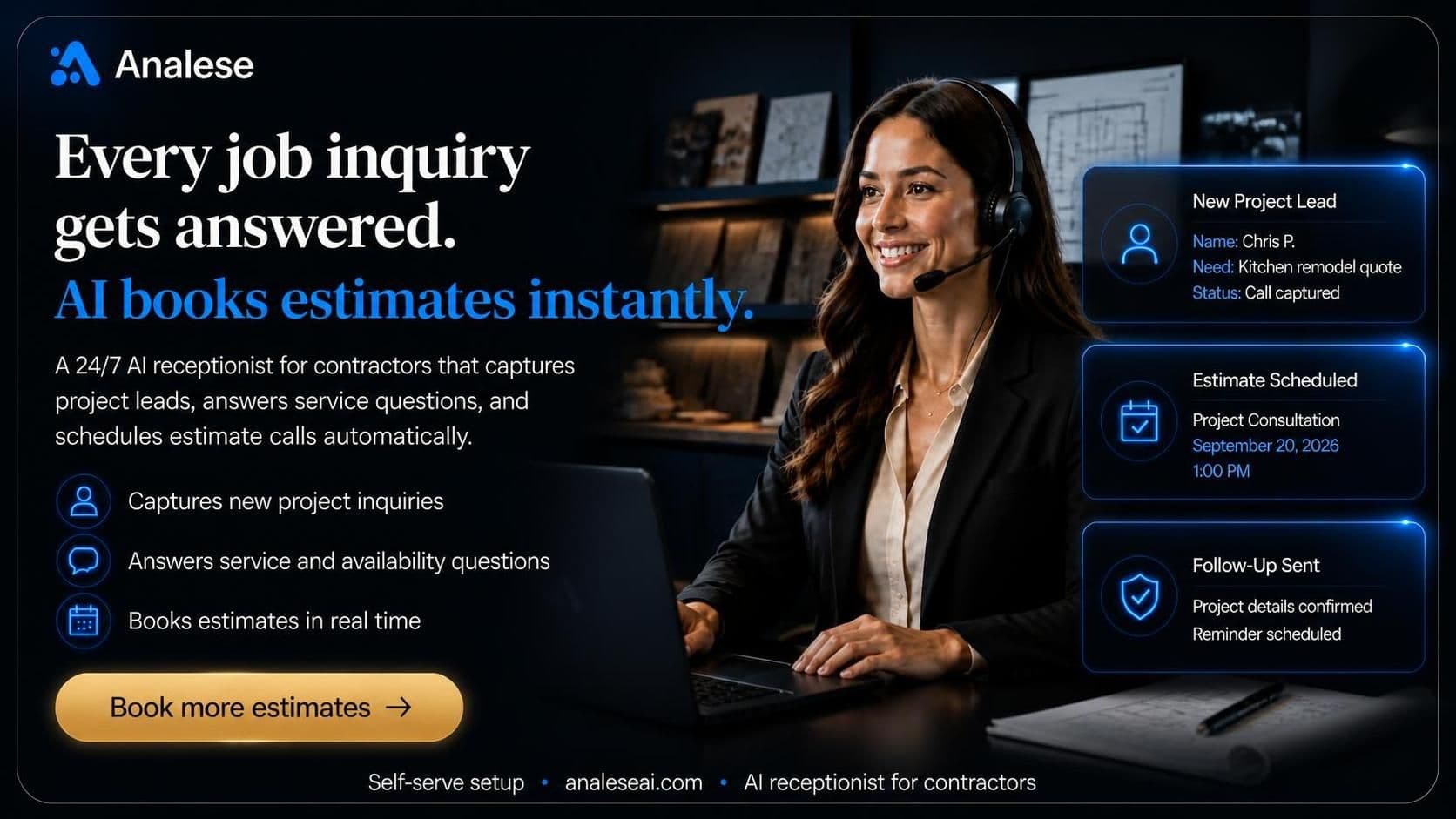 Analese AI receptionist answering a contractor phone call