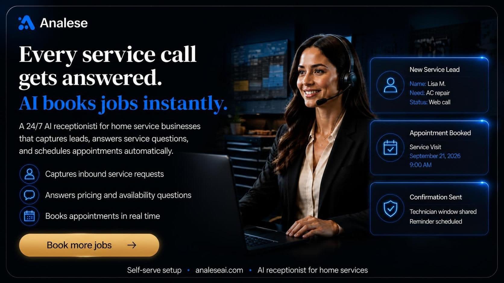 Analese AI receptionist answering a home-services phone call