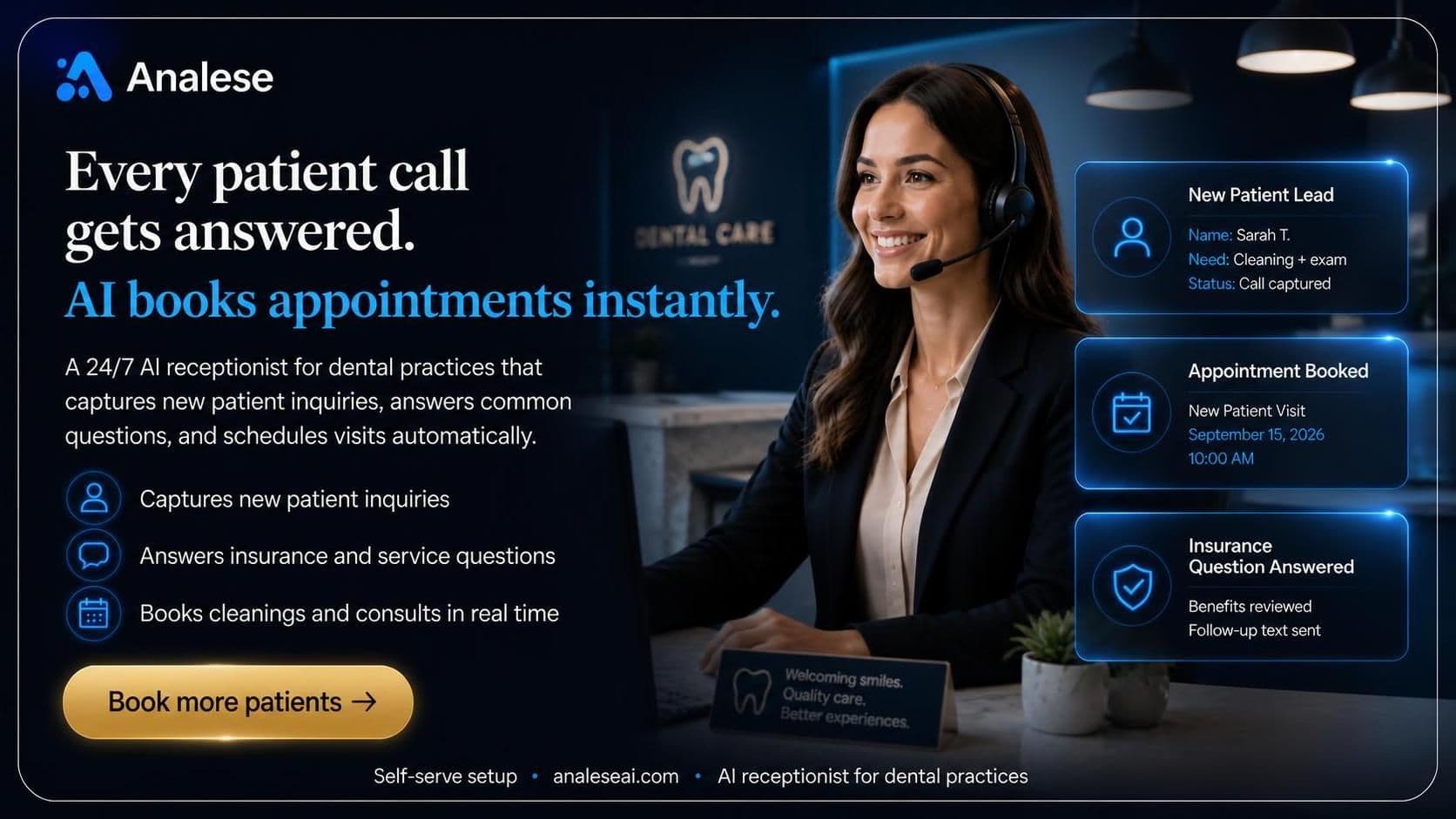 Analese AI receptionist answering a dental practice phone call
