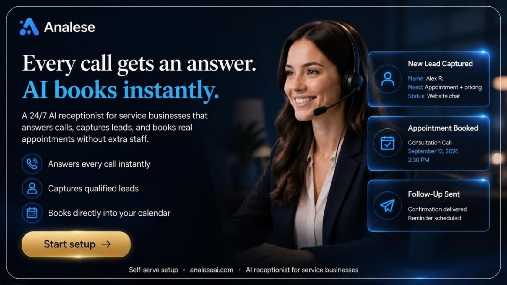 Analese AI receptionist answering a service-business phone call